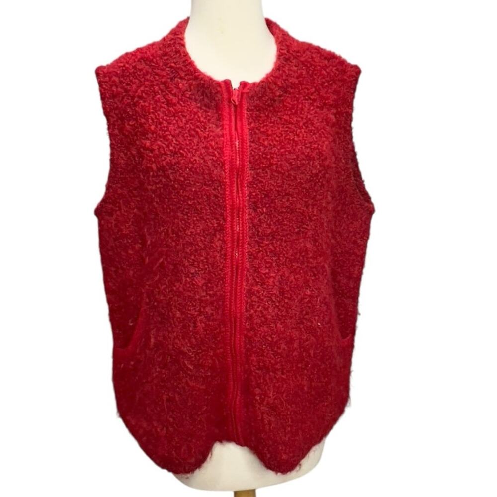 Tabask‎ Vest Women XL Red Alpaca Wool Boucle Pockets Cozy Soft Peruvian Handmade